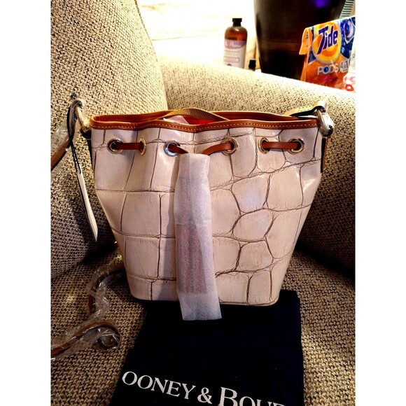 Dooney & Bourke Large Croc Drawstring in BONE SERENA CROSSBODY - Picture 3 of 15